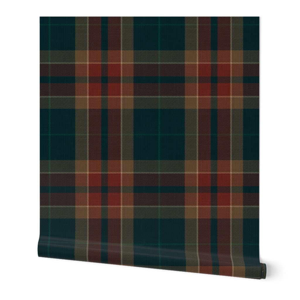 Moody Red & blue farmhouse Plaid Wallpaper