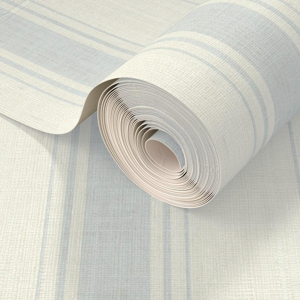 Coastal Blue Striped Wallpaper | Beach House Wall Covering | Textured Ticking Stripes