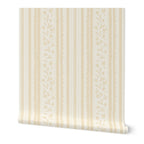 Soft ochre vintage striped wildflower wallpaper