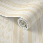 Soft ochre vintage striped wildflower wallpaper
