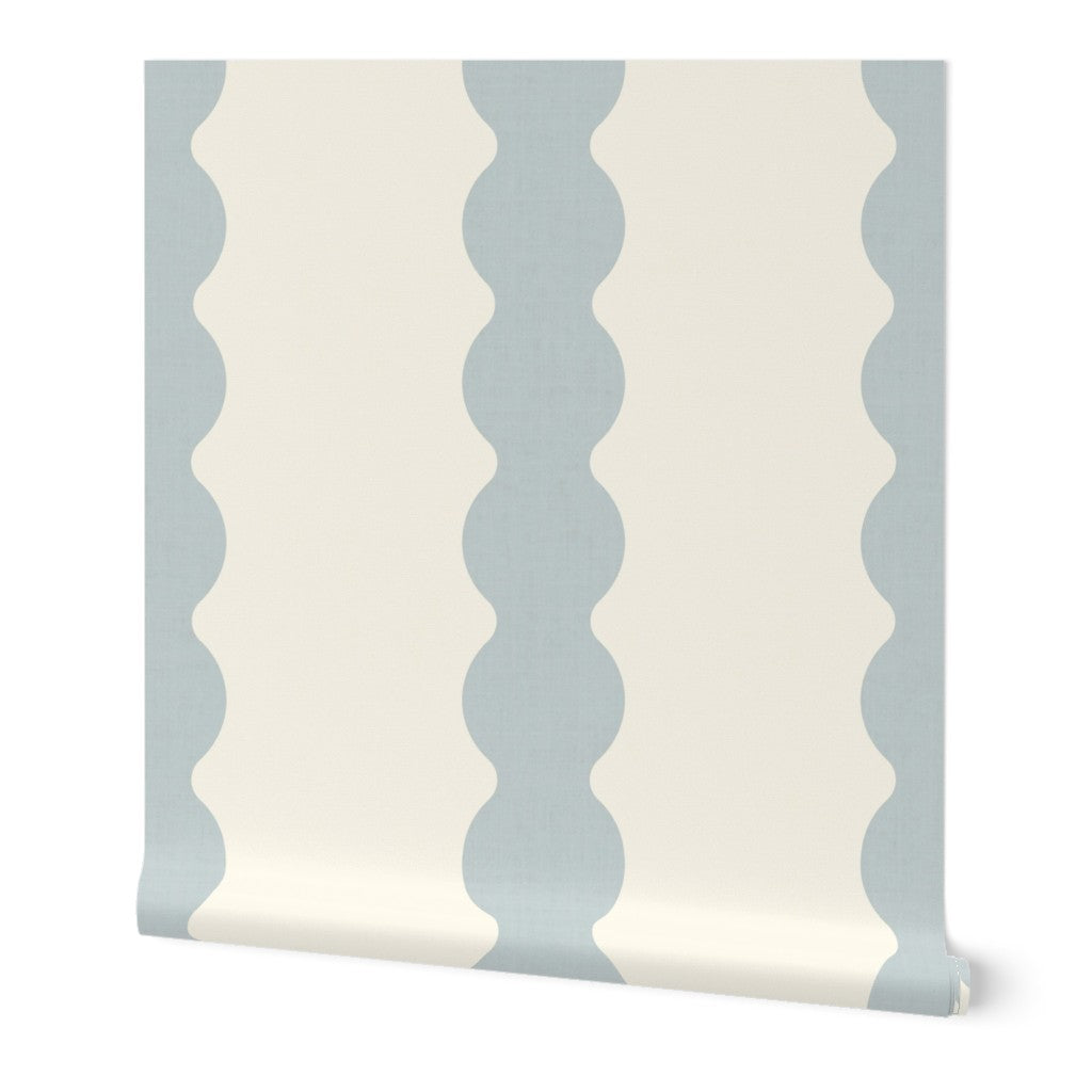 Light Blue Scallop Striped Wallpaper | Wavy boy nursery wall