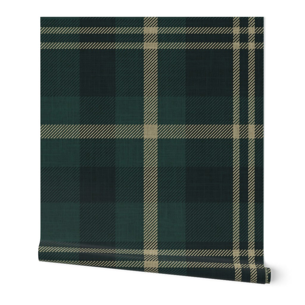 Dark Forest Green Tartan Plaid - Serene Farmhouse Wallpaper