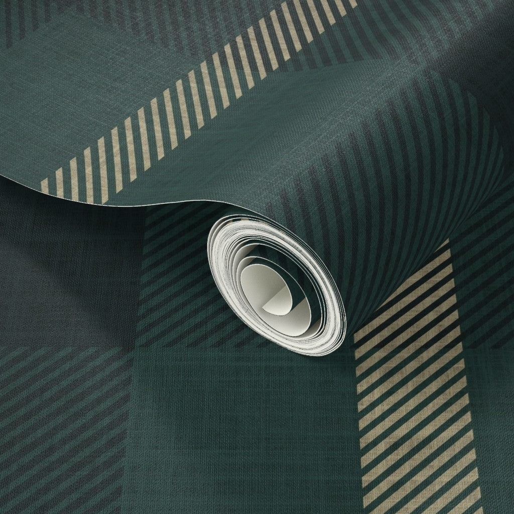 Dark Forest Green Tartan Plaid - Serene Farmhouse Wallpaper
