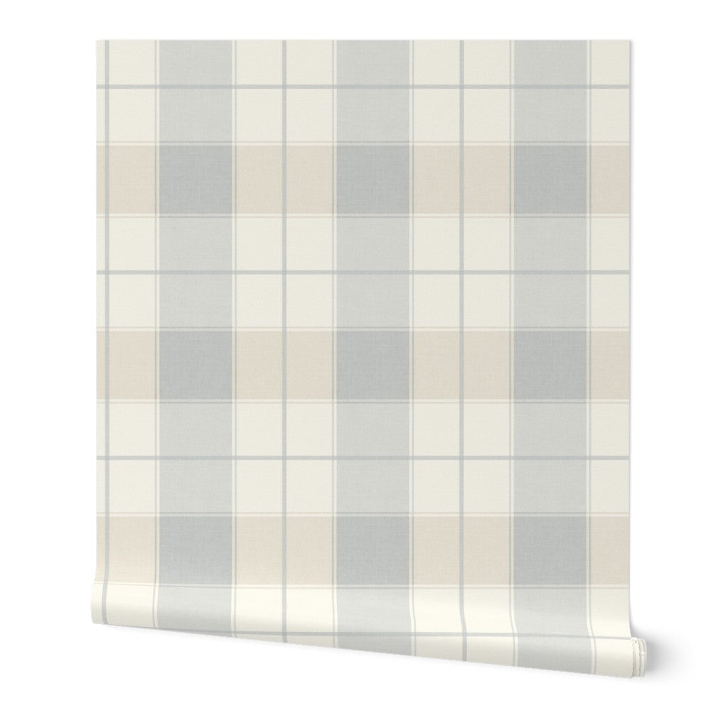 Neutral blue and beige buffalo heritage plaid wallpaper