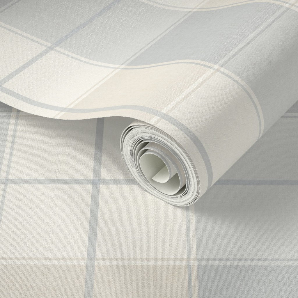 Neutral blue and beige buffalo heritage plaid wallpaper