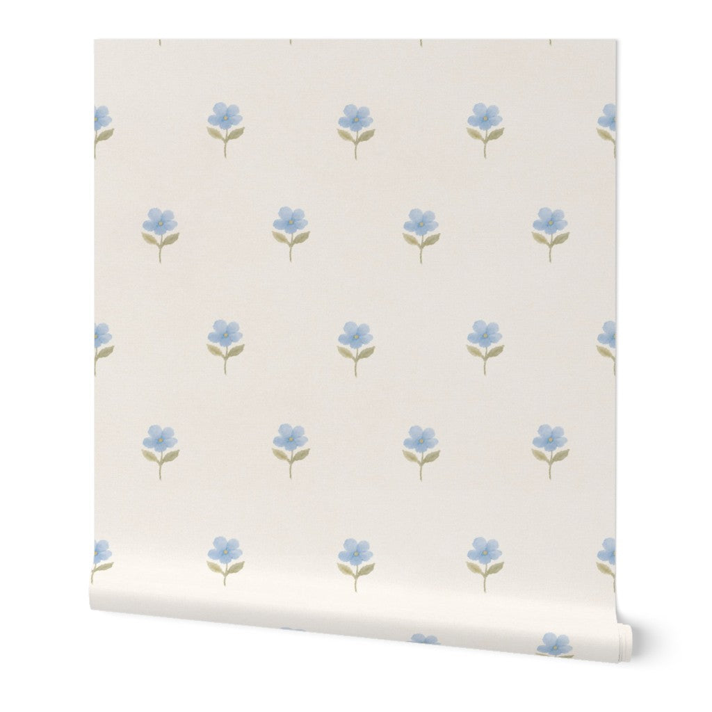 Blue hand drawn floral cottage Wallpaper