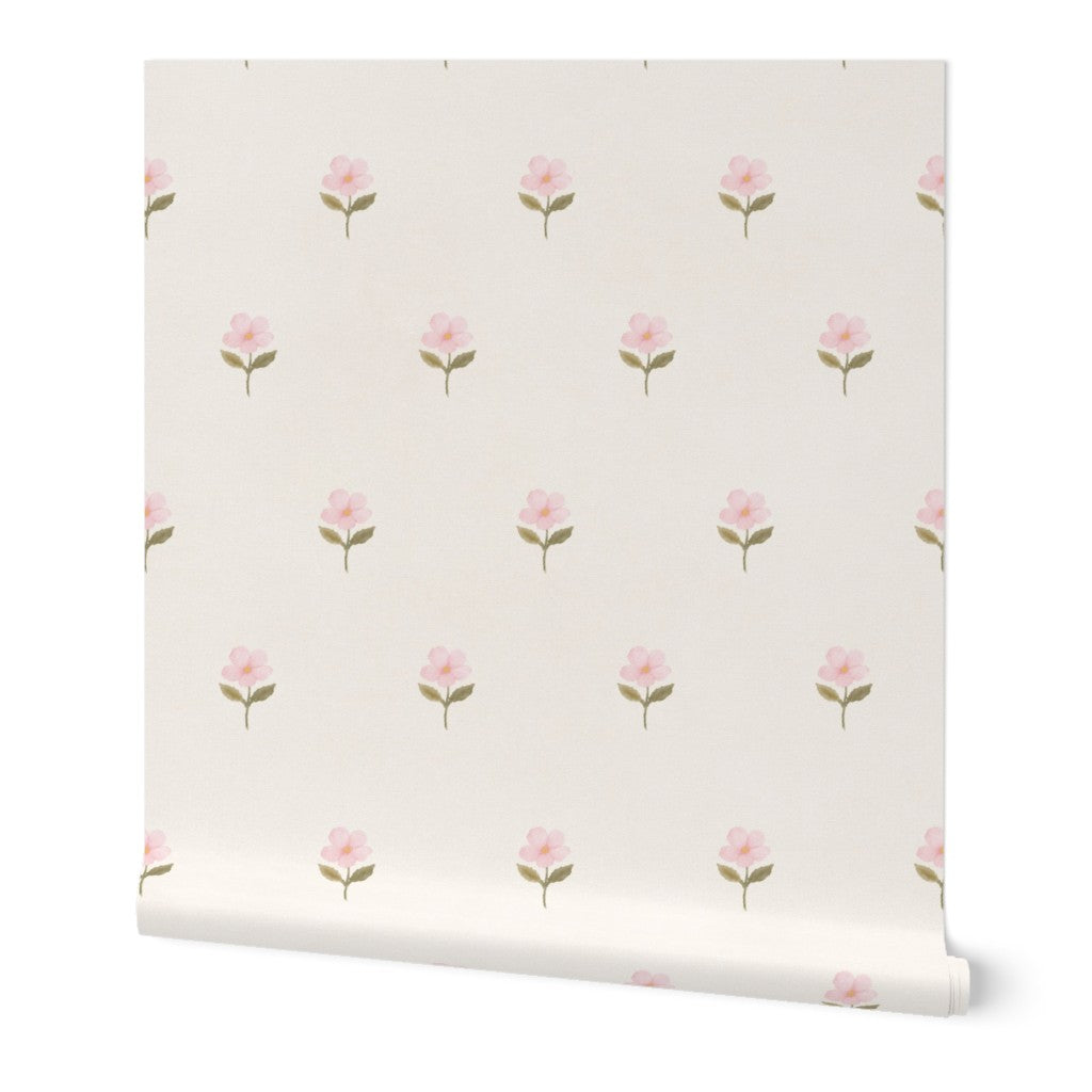 Pink watercolor floral cottage Wallpaper