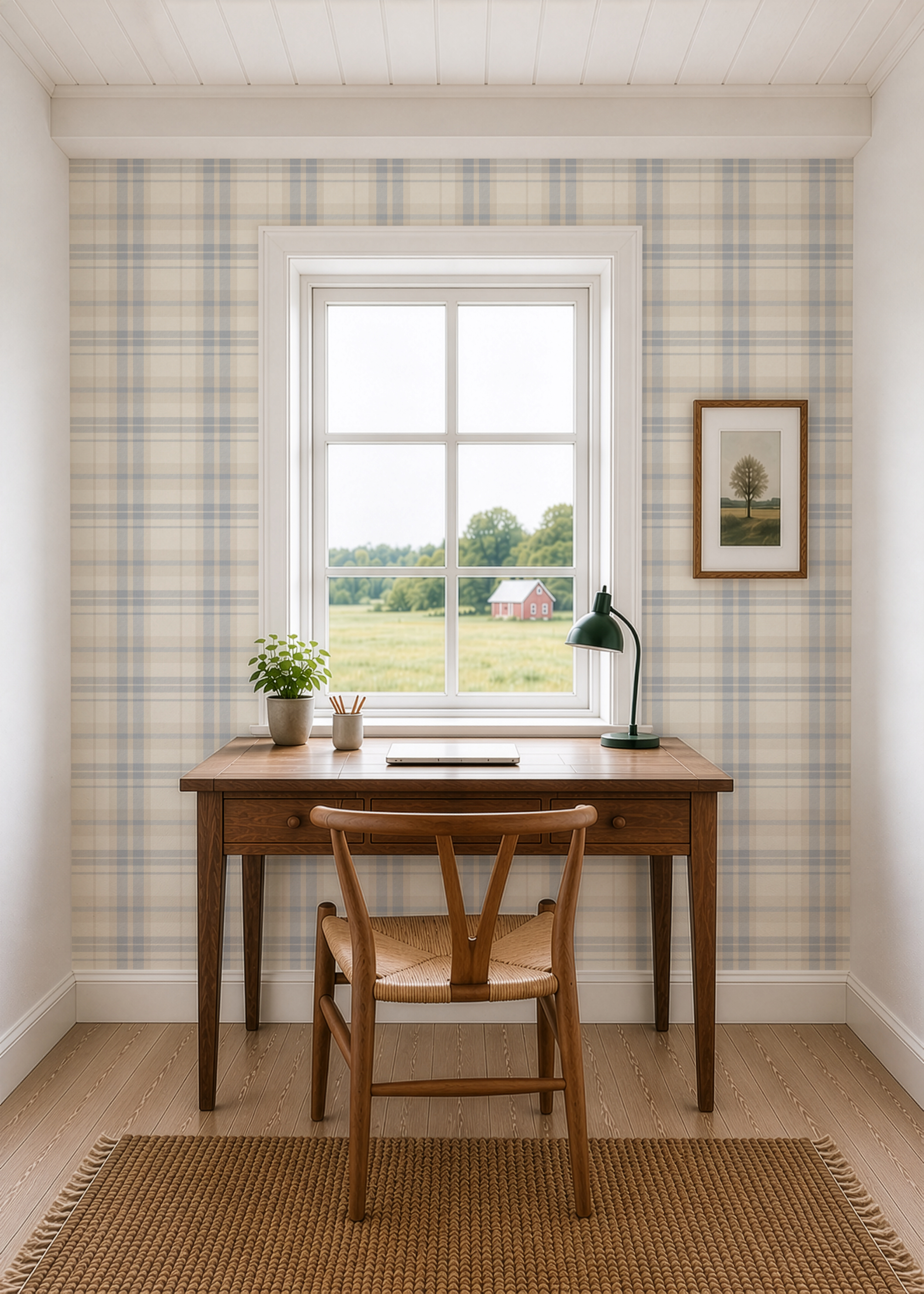 Blue Plaid Wallpaper| Cozy Cottage Decor | nursery plaid wallpaper