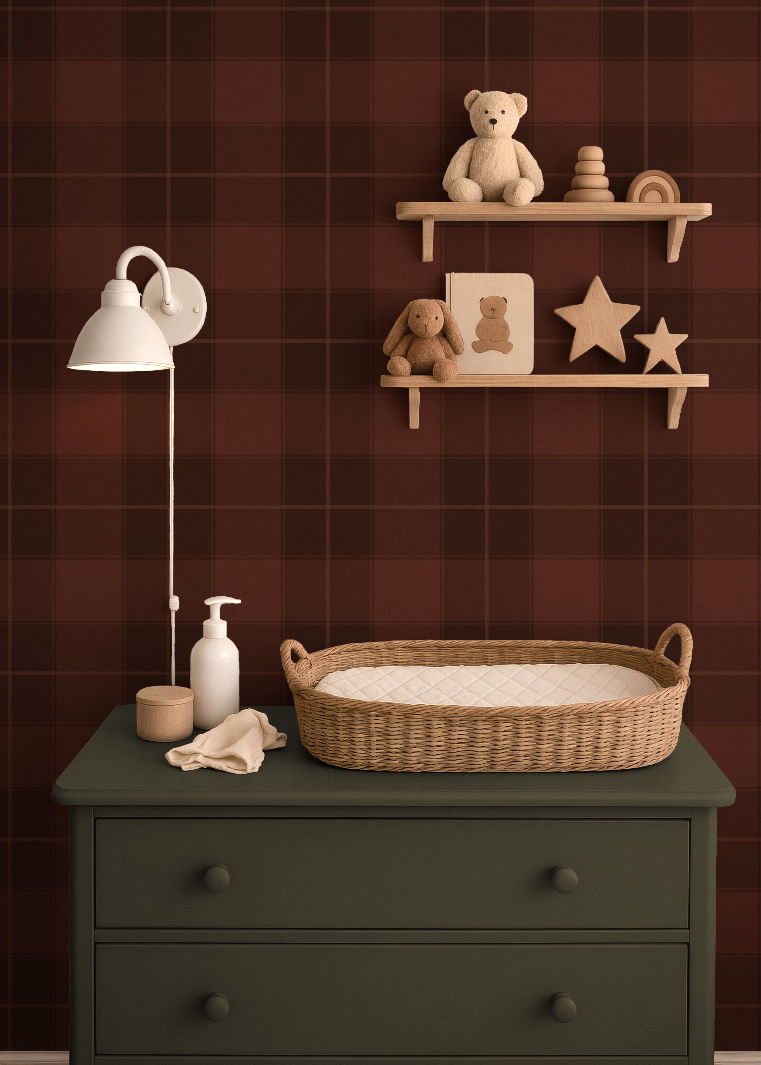 Cozy Wine red tartan plaid wallpaper