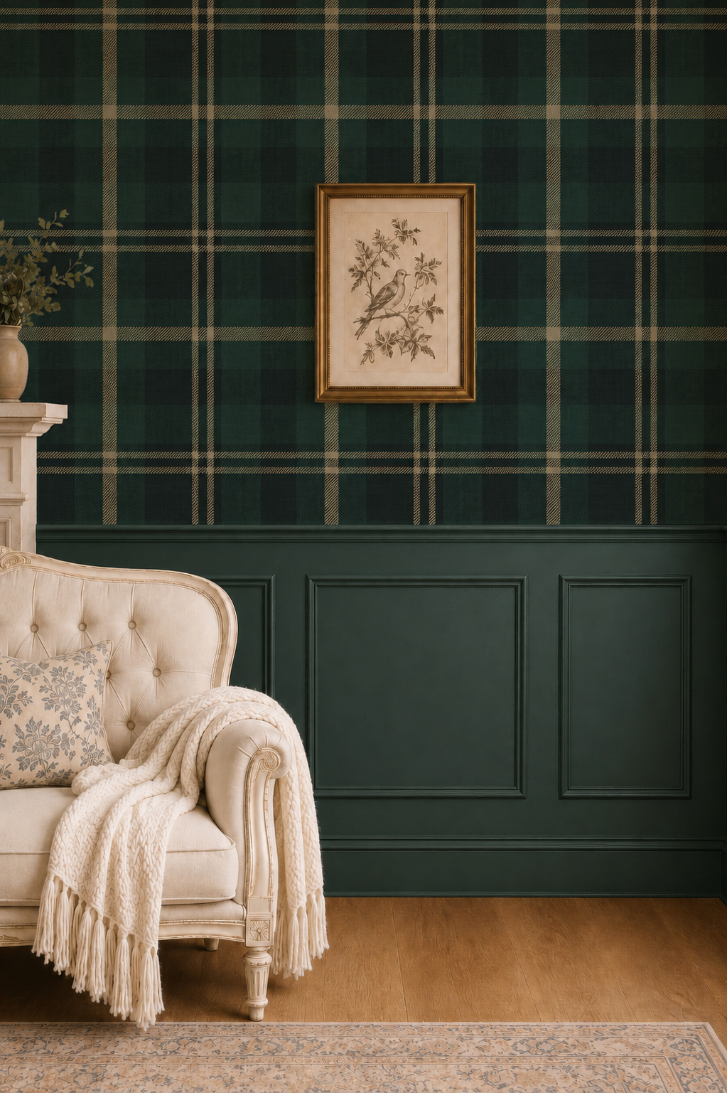 Dark Forest Green Tartan Plaid - Serene Farmhouse Wallpaper