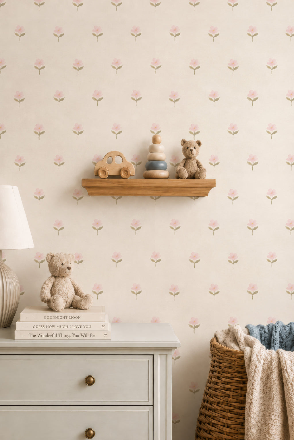 Pink watercolor floral cottage Wallpaper