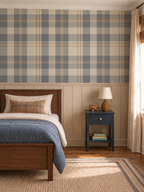 Cozy blue and beige Farmhouse Plaid rustic Wallpaper