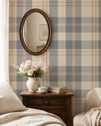 Cozy blue and beige Farmhouse Plaid rustic Wallpaper