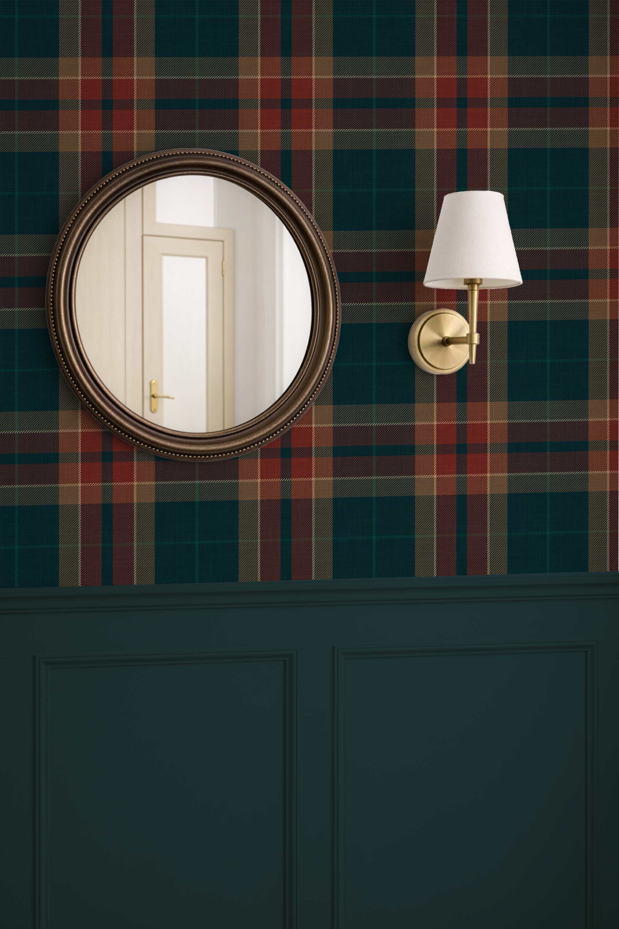 Moody Red & blue farmhouse Plaid Wallpaper