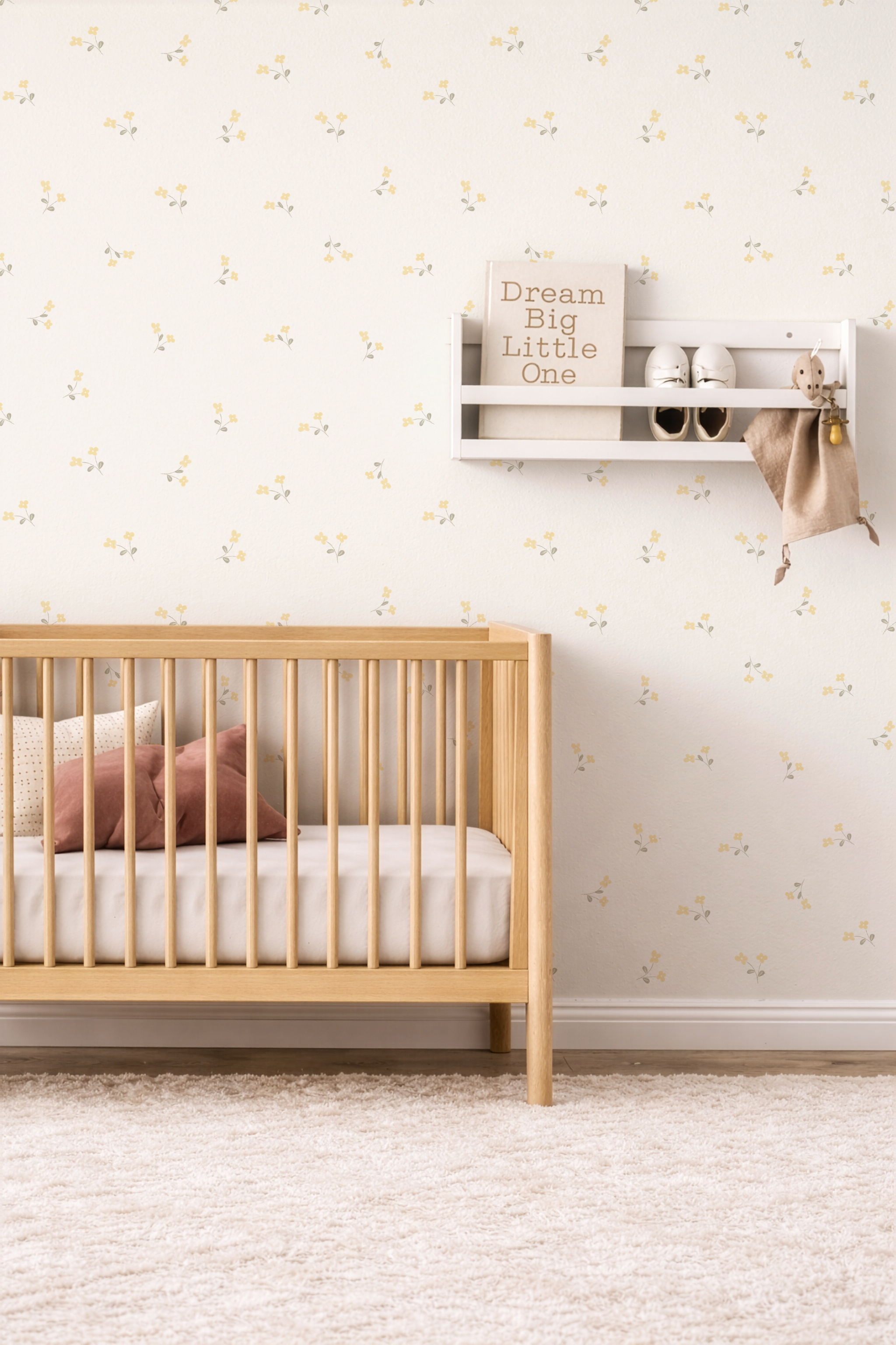 Yellow Ditsy Wildflower Wallpaper for Girl Baby Rooms