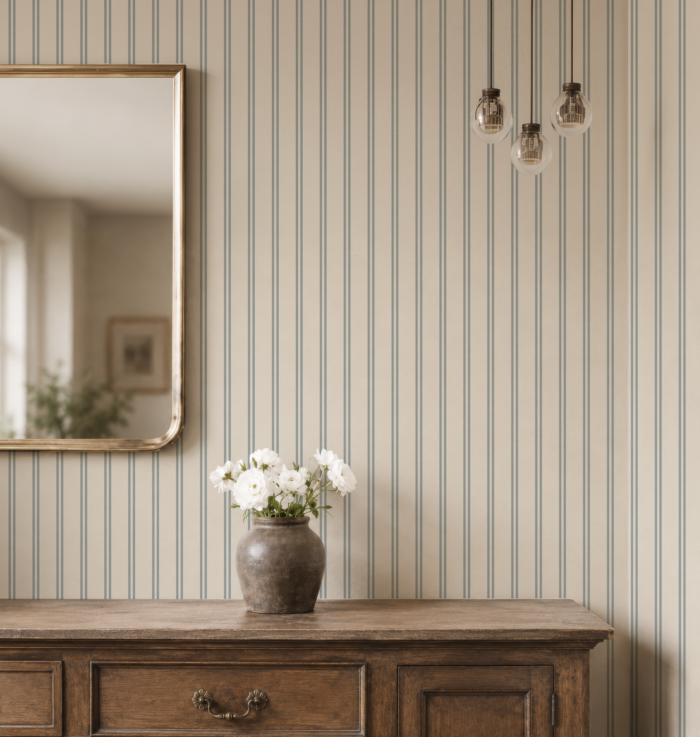 Blue striped wallpaper cozy dusty blue thin lines wall covering cute nursery wall decor coastal farmhouse elegant wallpaper peel and stick