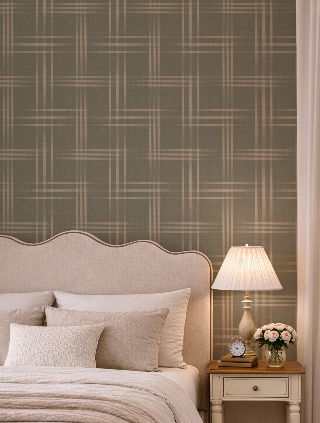Rustic Sage Green Plaid Tartan Farmhouse Wallpaper
