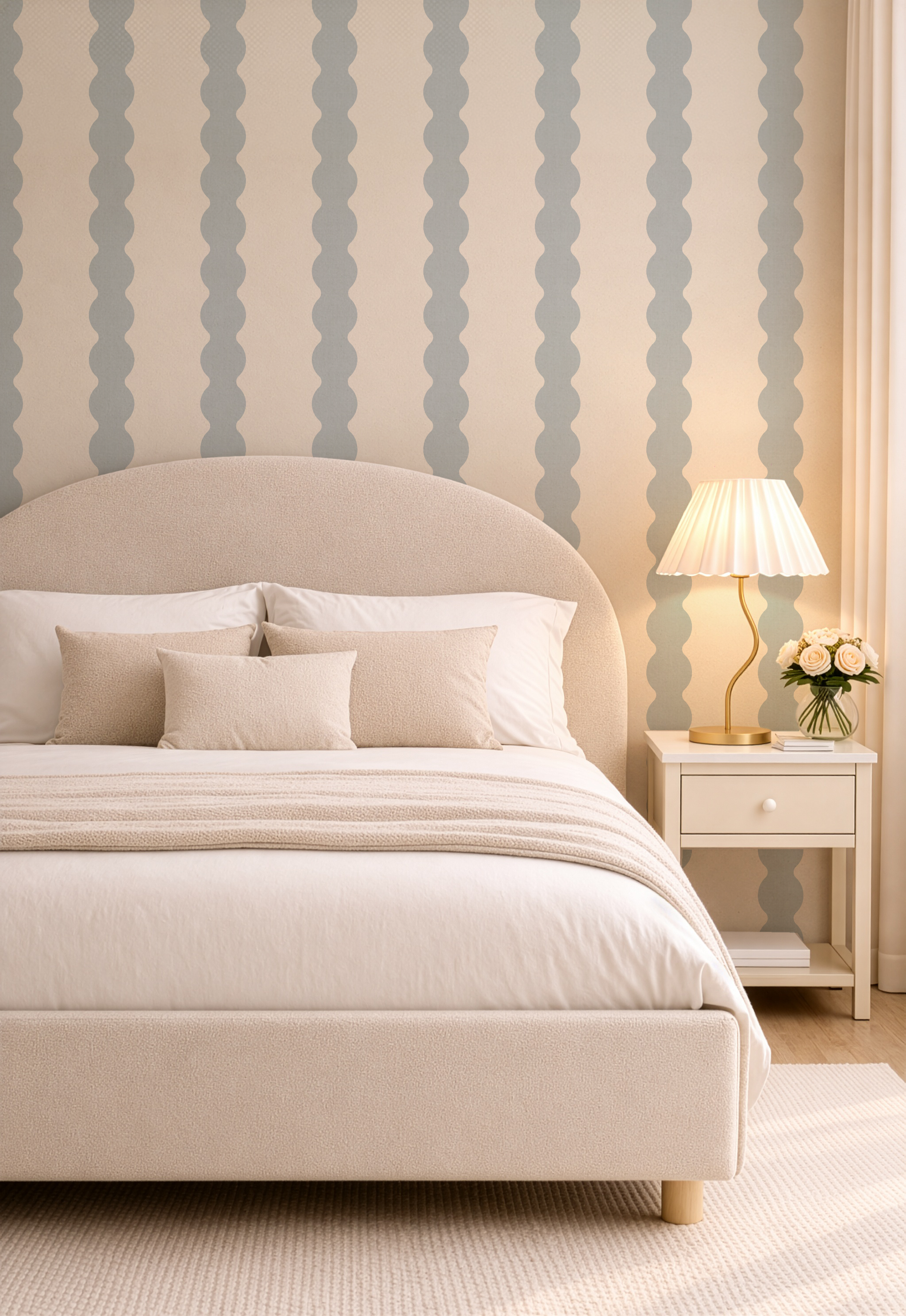 Light Blue Scallop Striped Wallpaper | Wavy boy nursery wall