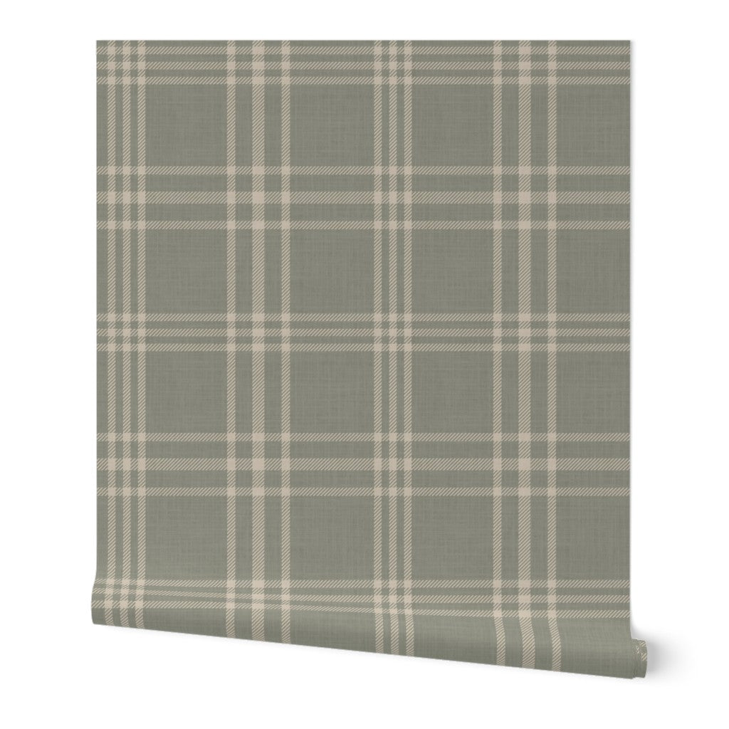 Rustic Sage Green Plaid Tartan Farmhouse Wallpaper