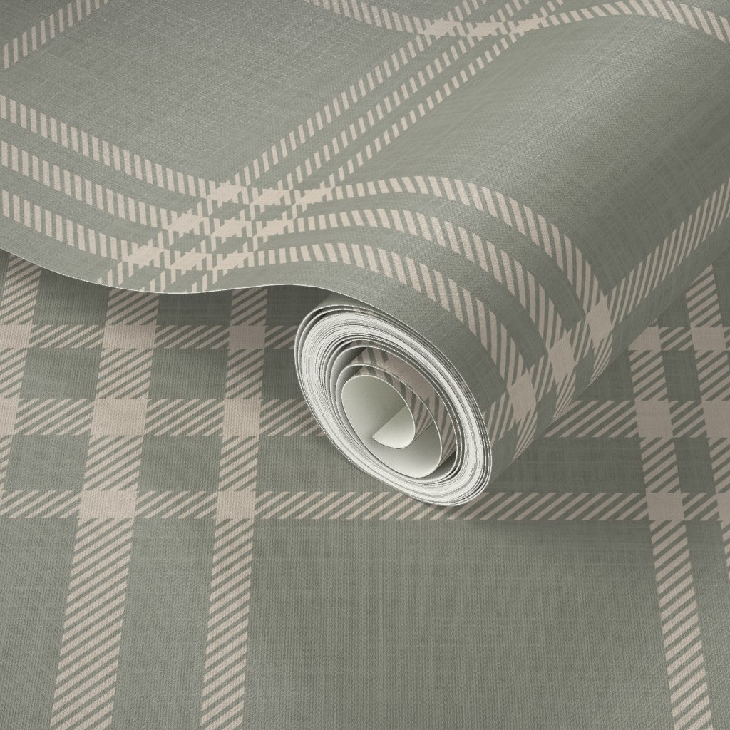 Rustic Sage Green Plaid Tartan Farmhouse Wallpaper