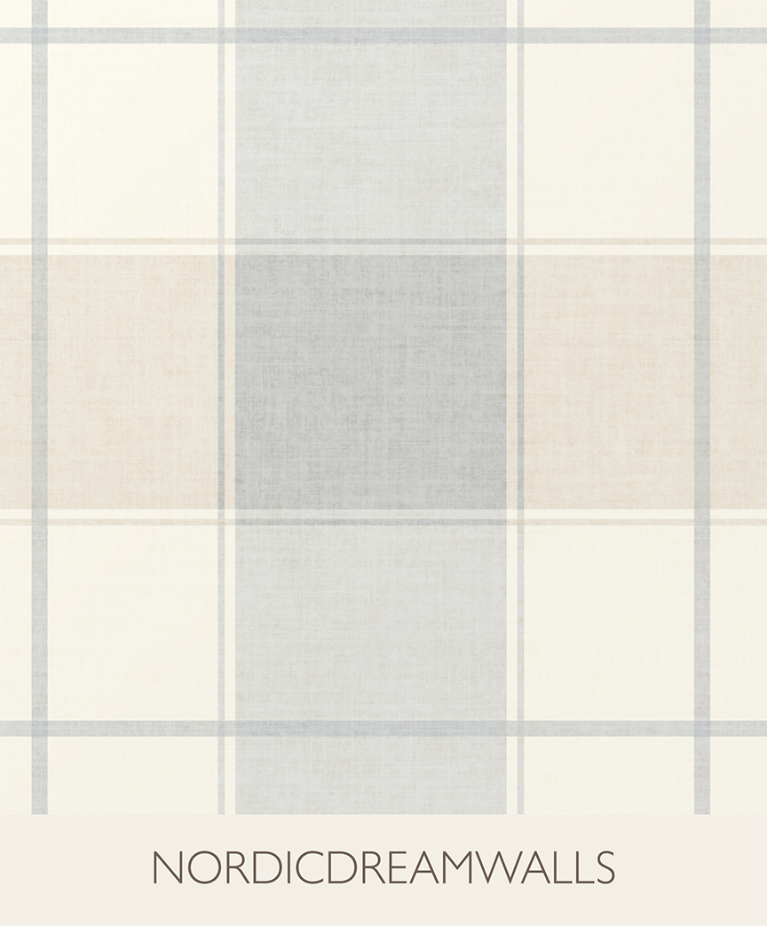 Neutral blue and beige buffalo heritage plaid wallpaper
