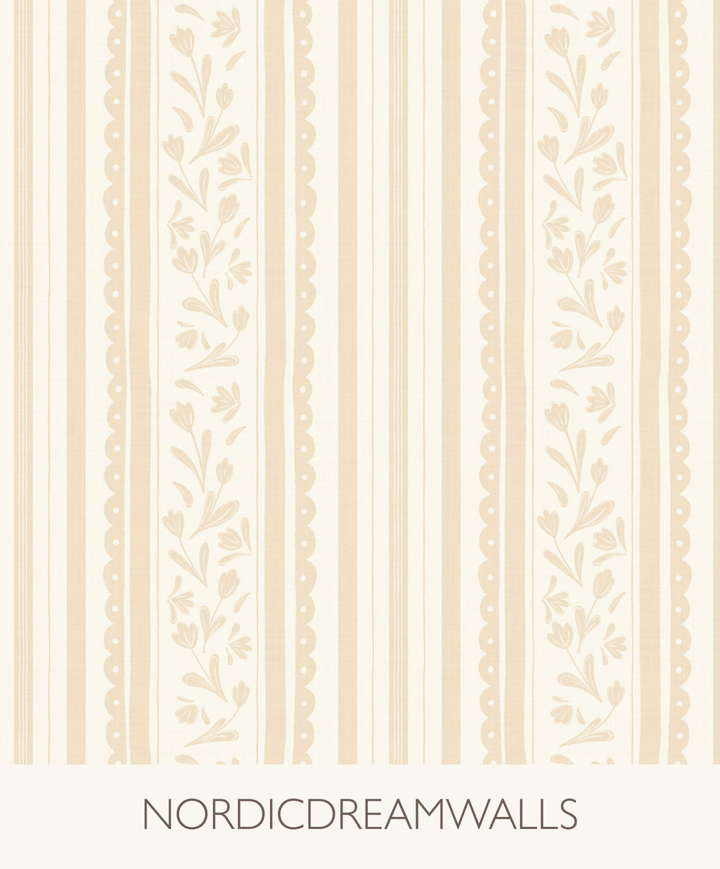 Soft ochre vintage striped wildflower wallpaper