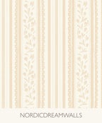 Soft ochre vintage striped wildflower wallpaper