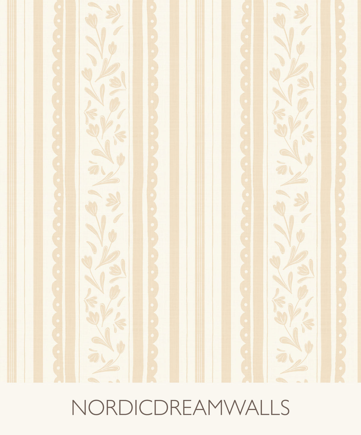 Soft ochre vintage striped wildflower wallpaper
