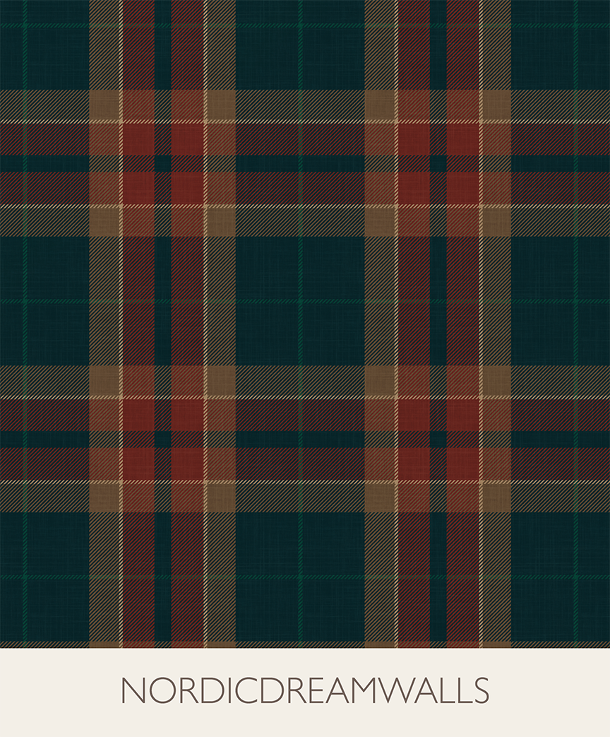 Moody Red & blue farmhouse Plaid Wallpaper