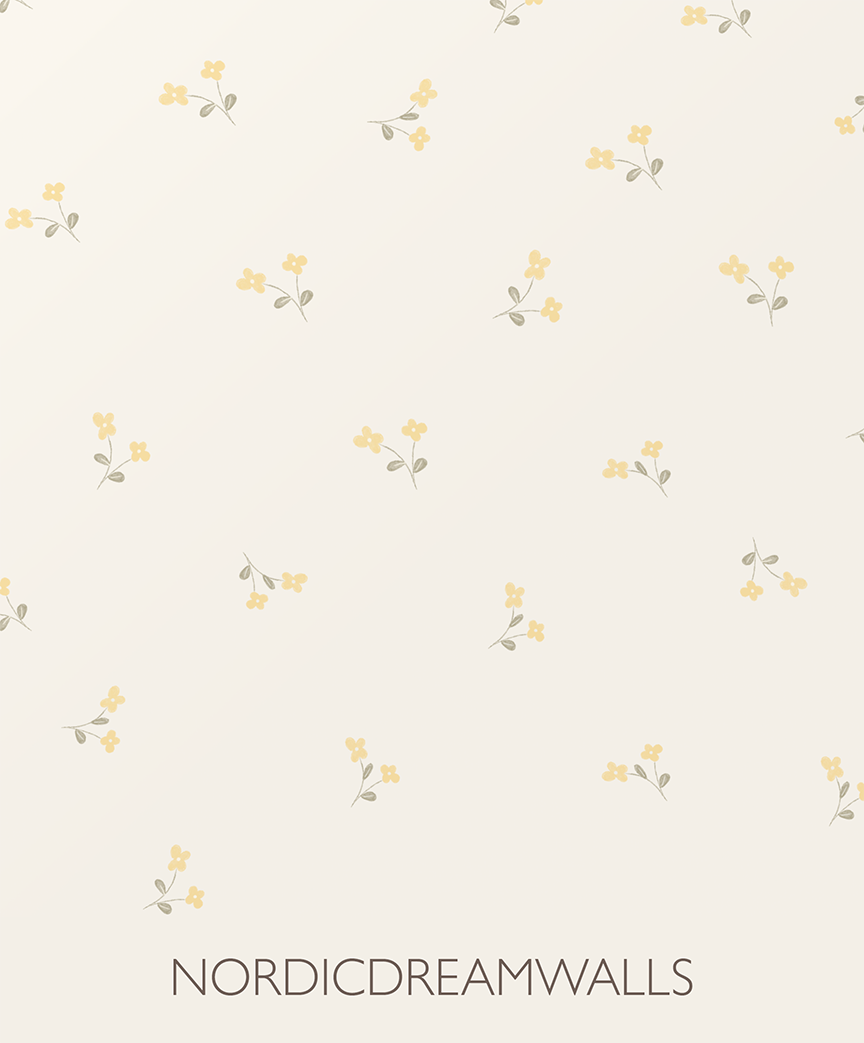 Yellow Ditsy Wildflower Wallpaper for Girl Baby Rooms