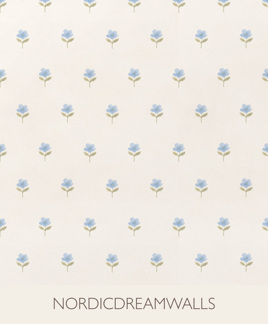 Blue hand drawn floral cottage Wallpaper