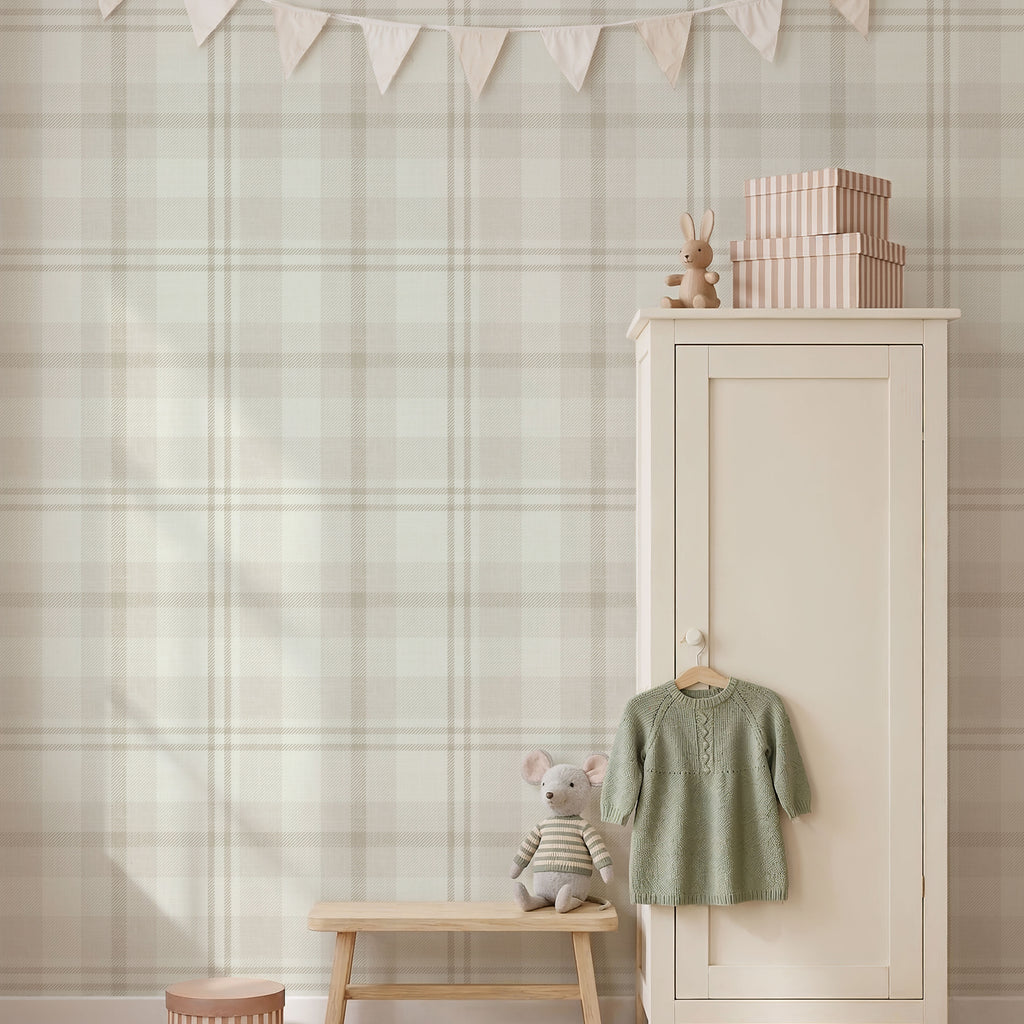 Neutral Tartan Plaid Farmhouse Wallpaper
