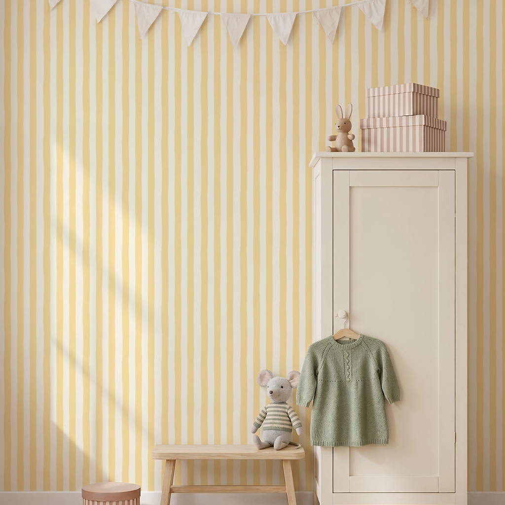 Butter Yellow painted Striped Wallpaper