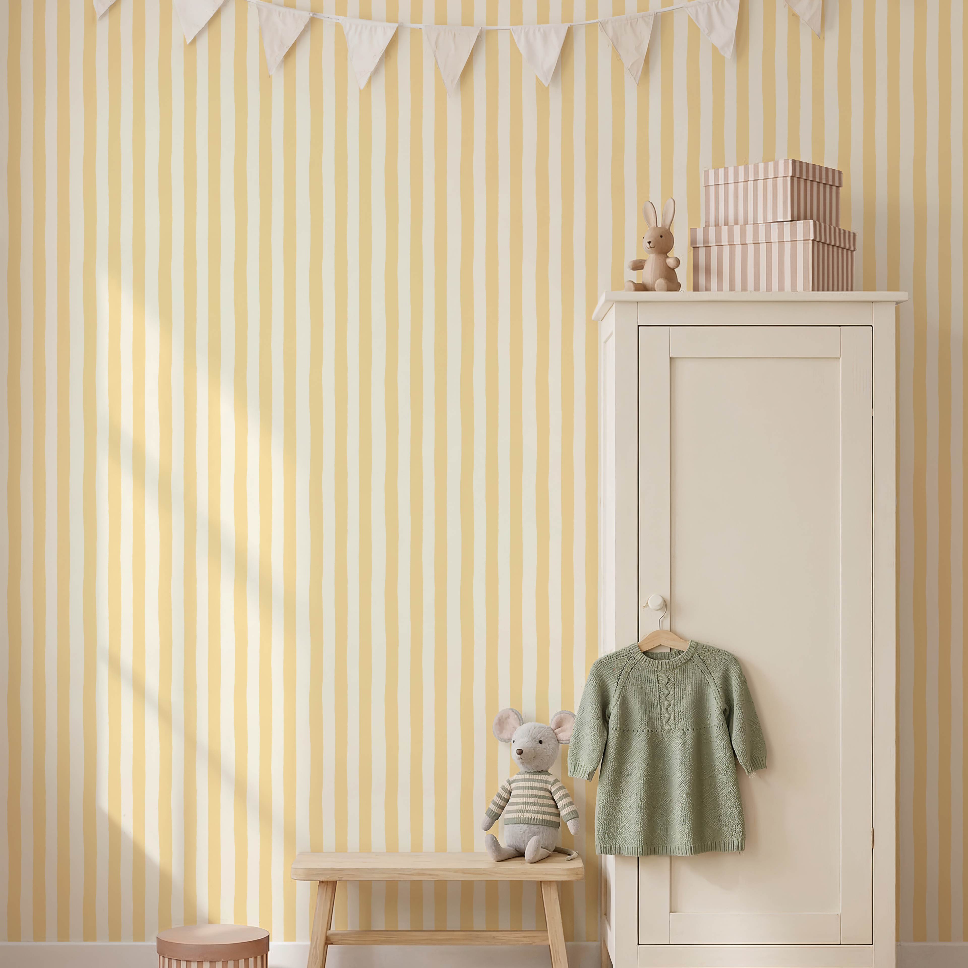 Butter Yellow painted Striped Wallpaper