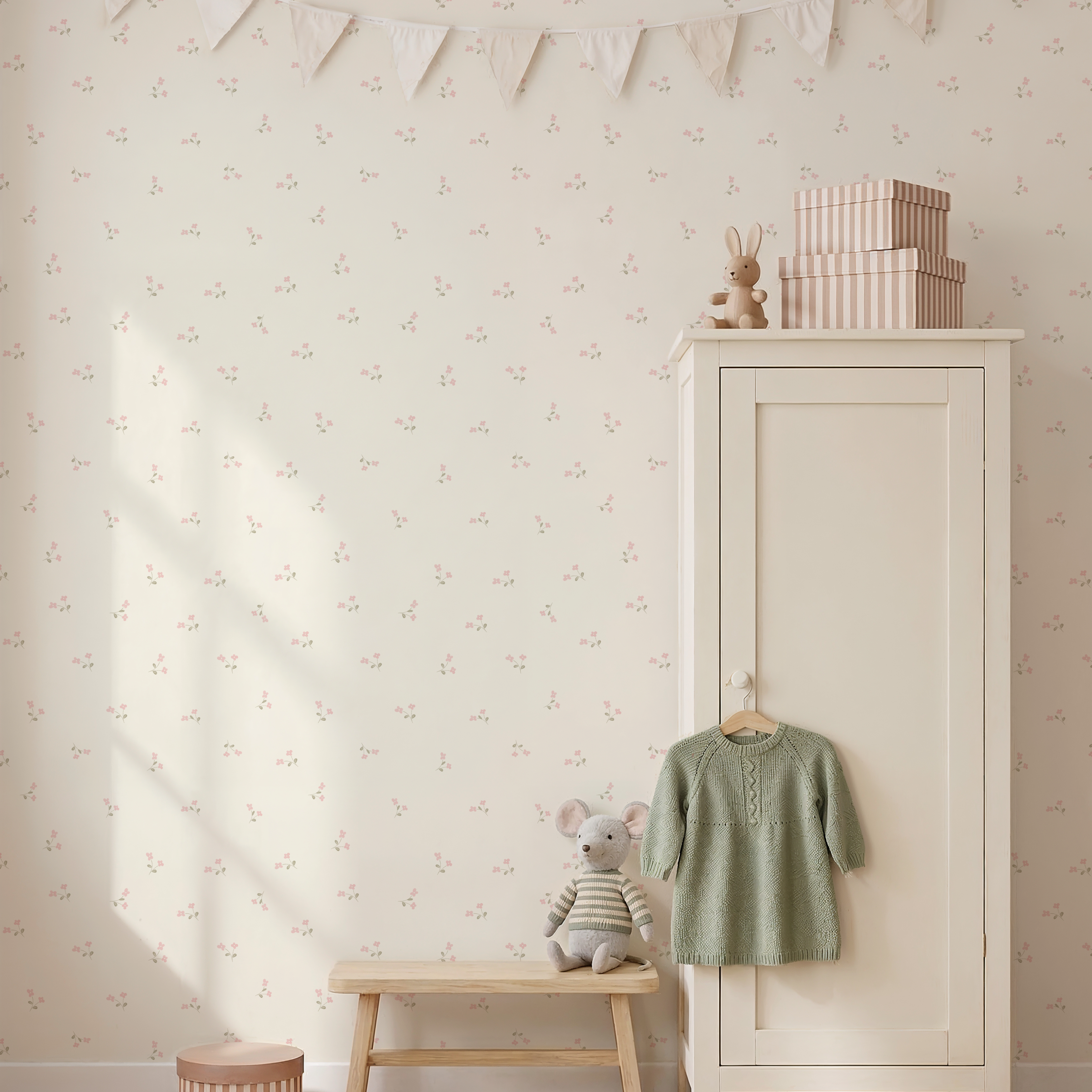 Pink dainty Wildflower Girl Nursery Wallpaper