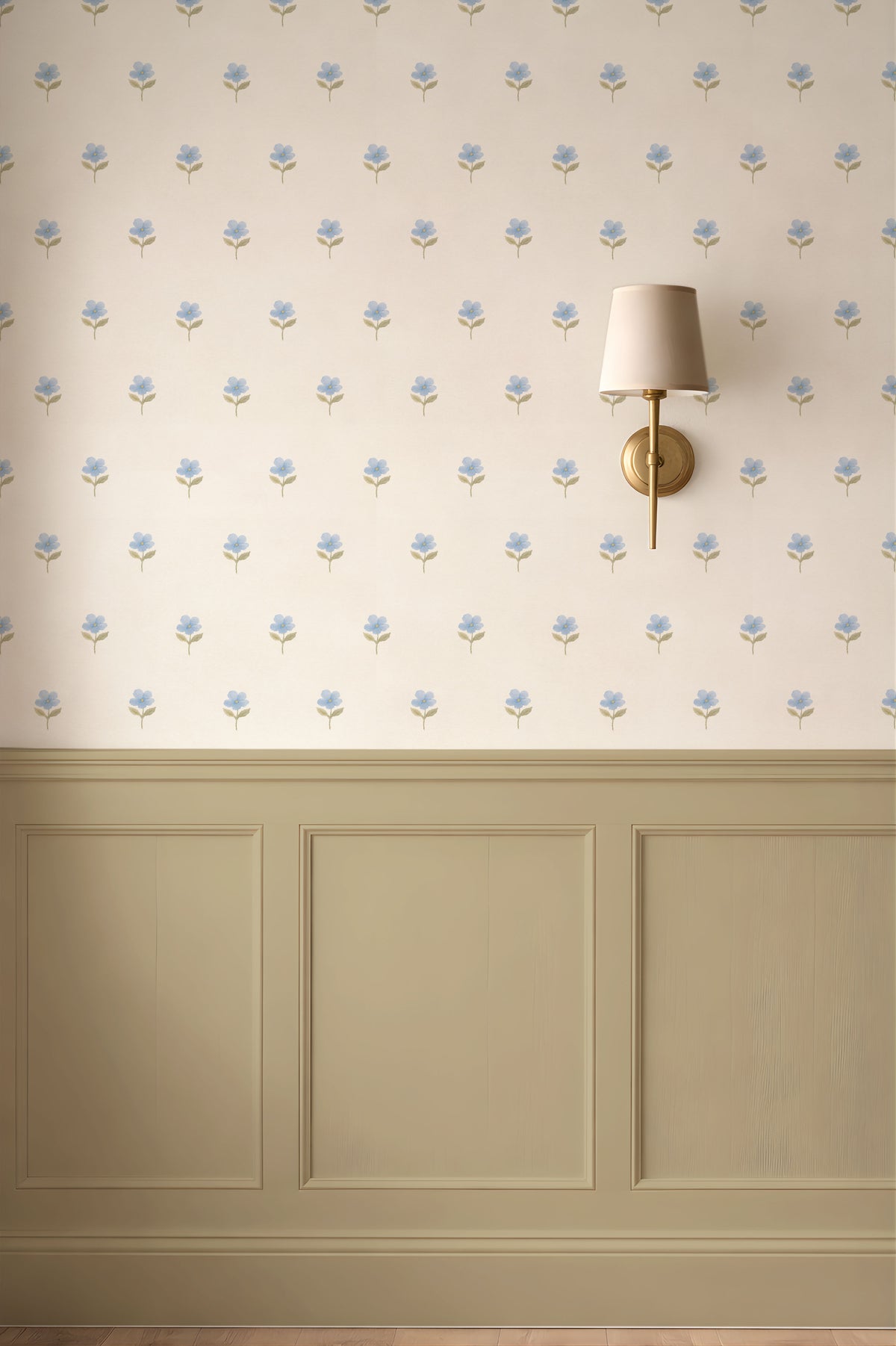 Blue hand drawn floral cottage Wallpaper