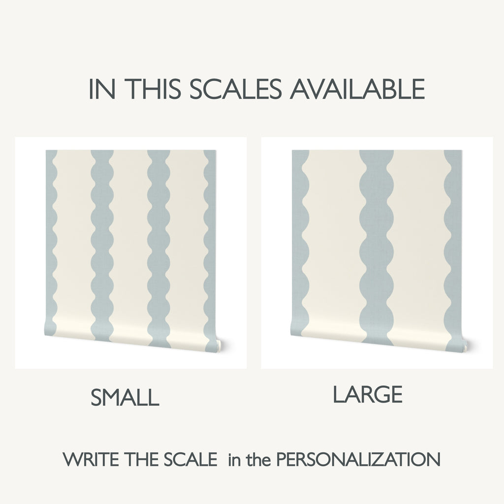 Light Blue Scallop Striped Wallpaper | Wavy boy nursery wall