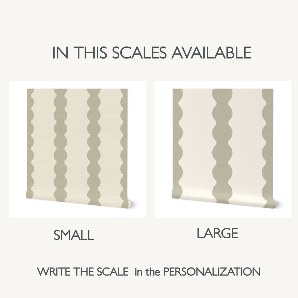Sage Green Scallop Stripe Wallpaper | Scandinavian Nursery Decor