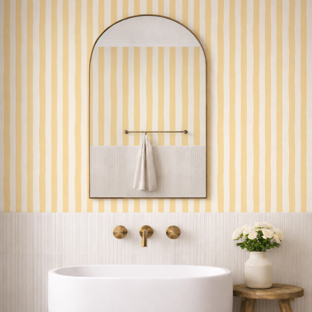 Butter Yellow painted Striped Wallpaper