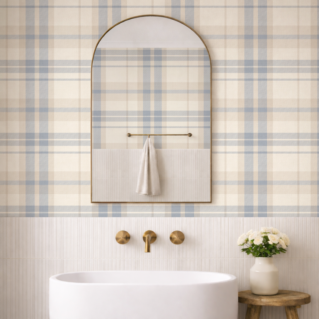 Cozy Cottage tartan Plaid Wallpaper for Bathrooms or Nursery Bedrooms