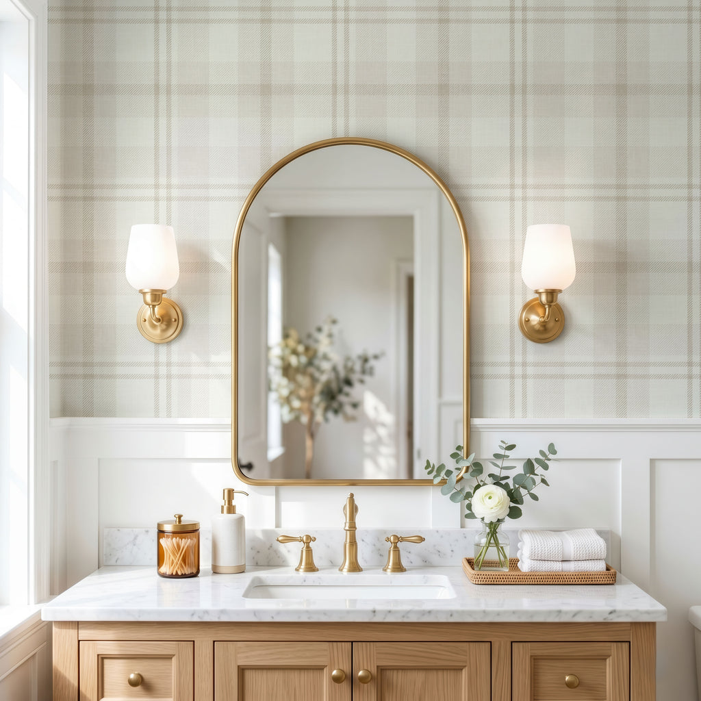 Neutral Tartan Plaid Farmhouse Wallpaper