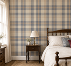 Cozy blue and beige Farmhouse Plaid rustic Wallpaper