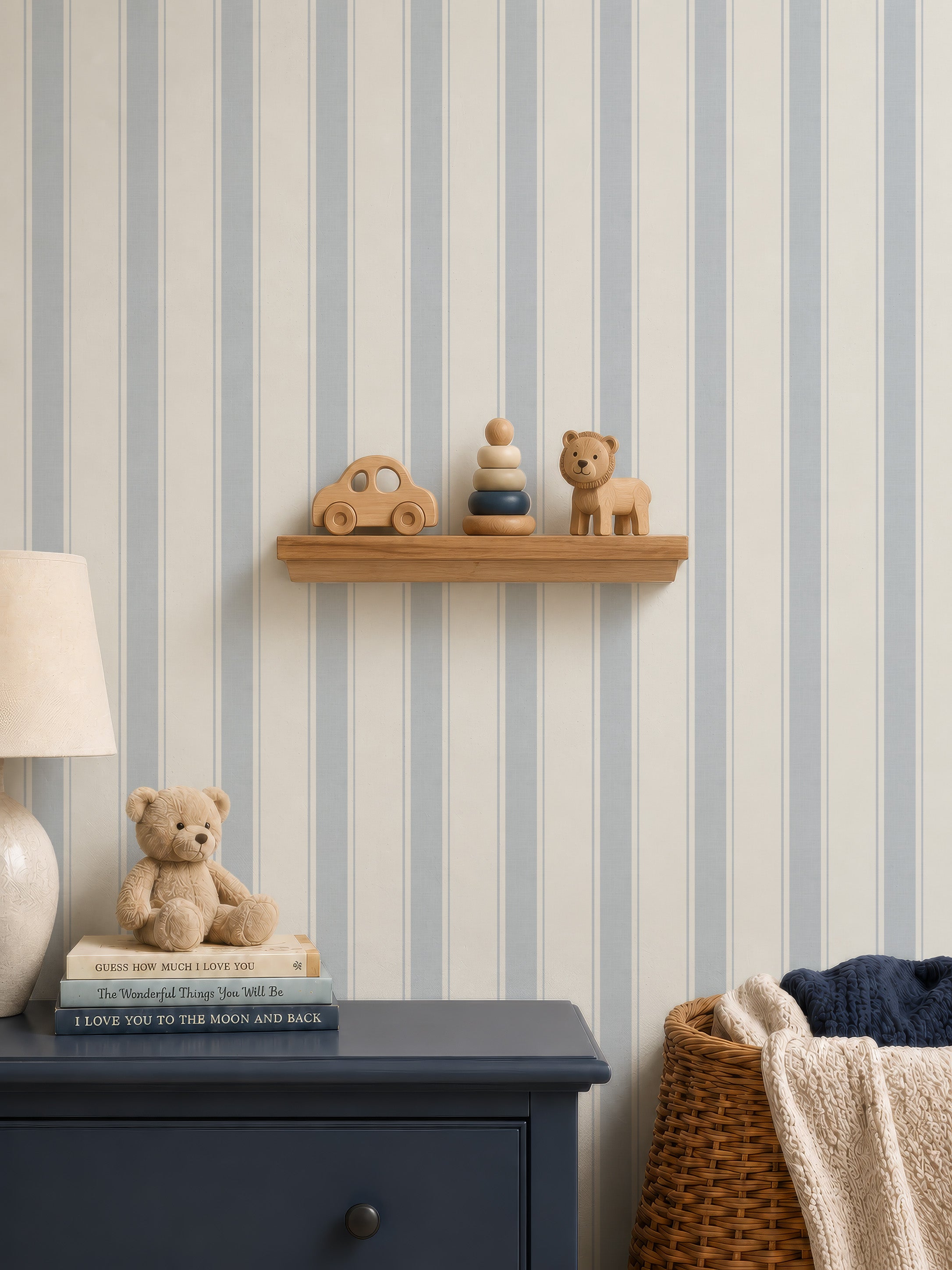 Blue ticking striped wallpaper