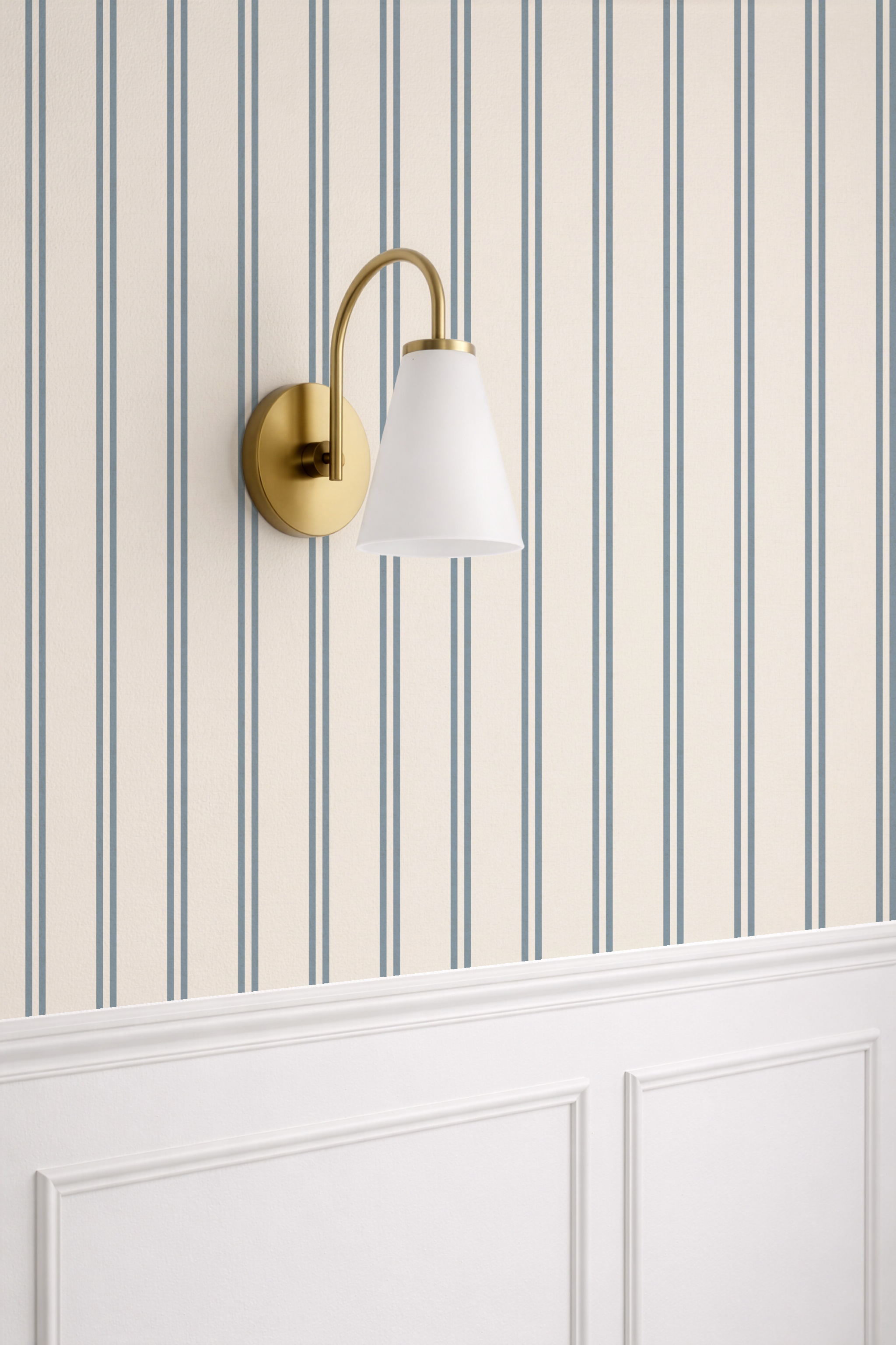 Dusty blue thin ticking stripes wallpaper