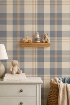 Cozy blue and beige Farmhouse Plaid rustic Wallpaper