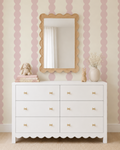 Charming Pink Wavy Striped Wallpaper | Girl Nursery Wall Covering  | Scallop Striped Bathroom Decor
