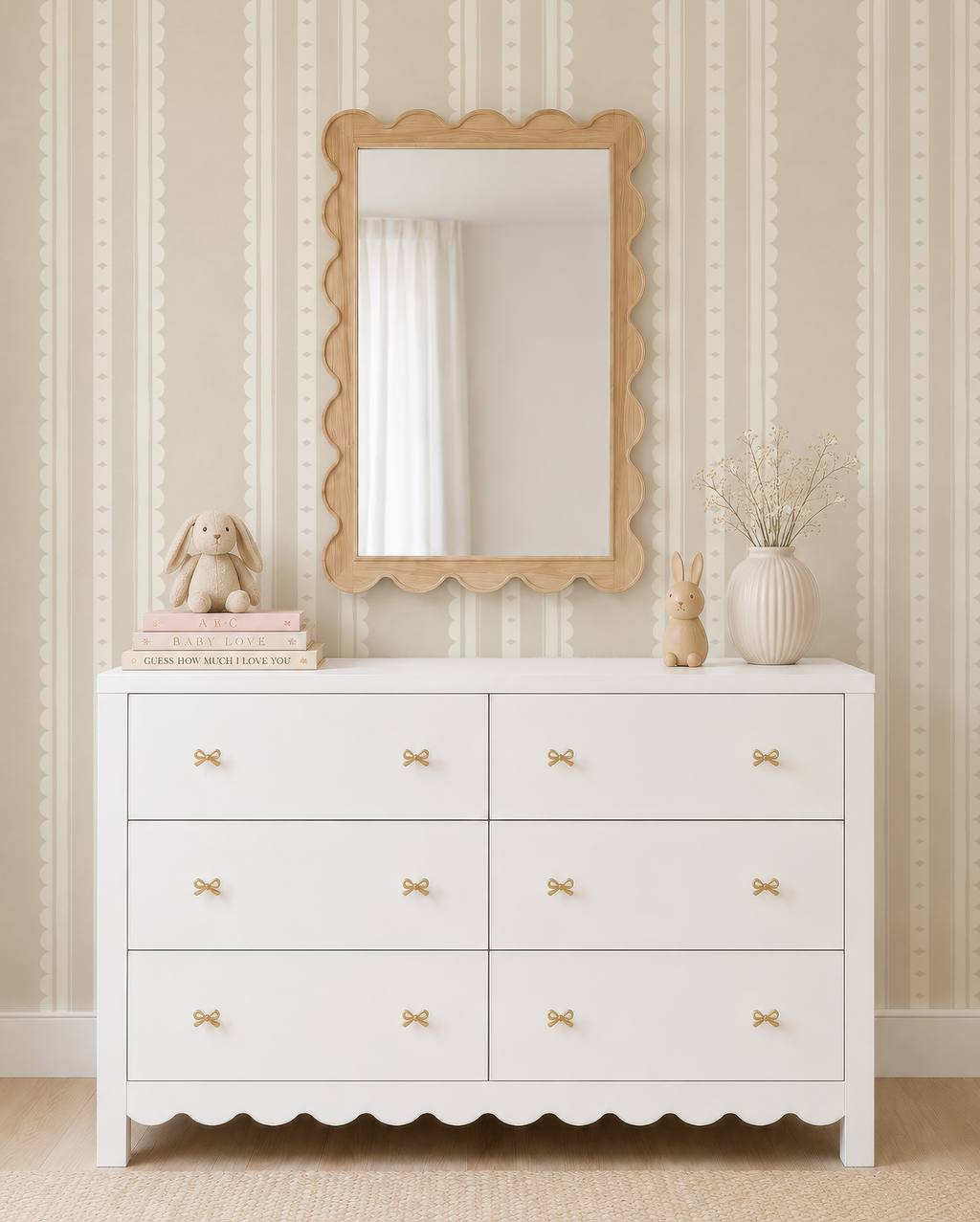 Beige Scallop Stripe Nursery Wallpaper – Gender Neutral Baby Wall Covering (Peel and Stick)