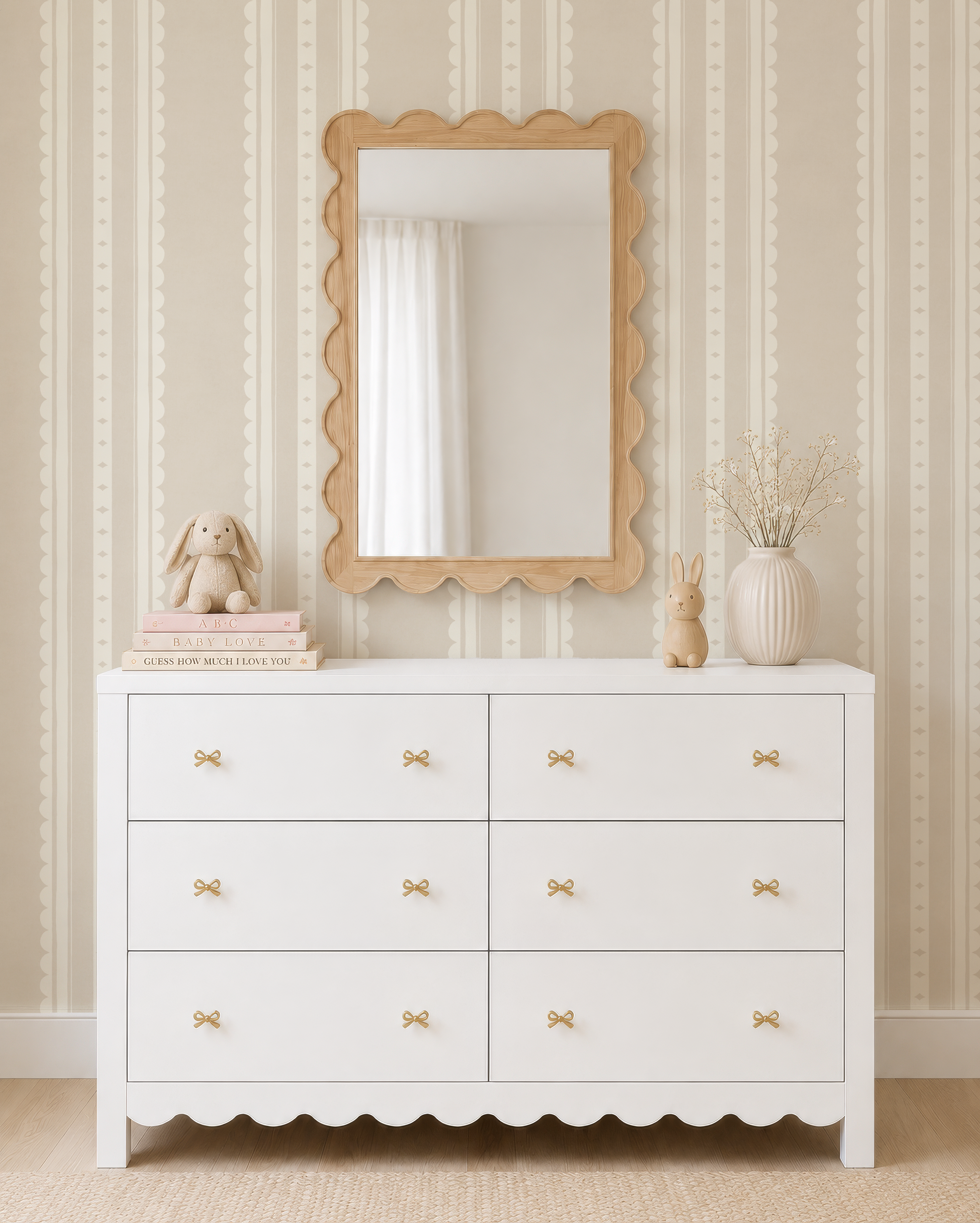 Beige Scallop Stripe Nursery Wallpaper – Gender Neutral Baby Wall Covering (Peel and Stick)