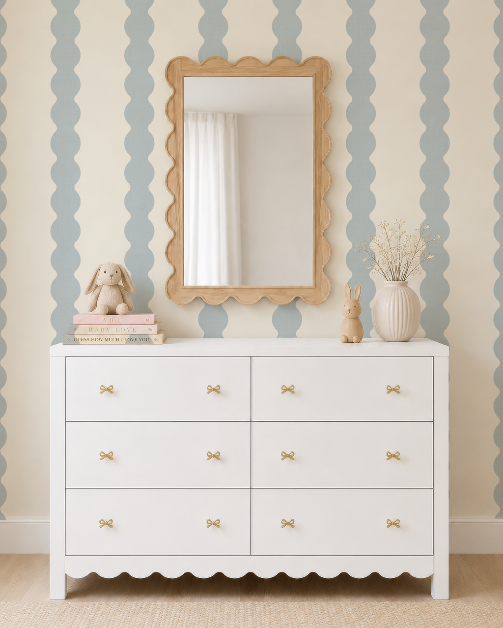Light Blue Scallop Striped Wallpaper | Wavy boy nursery wall