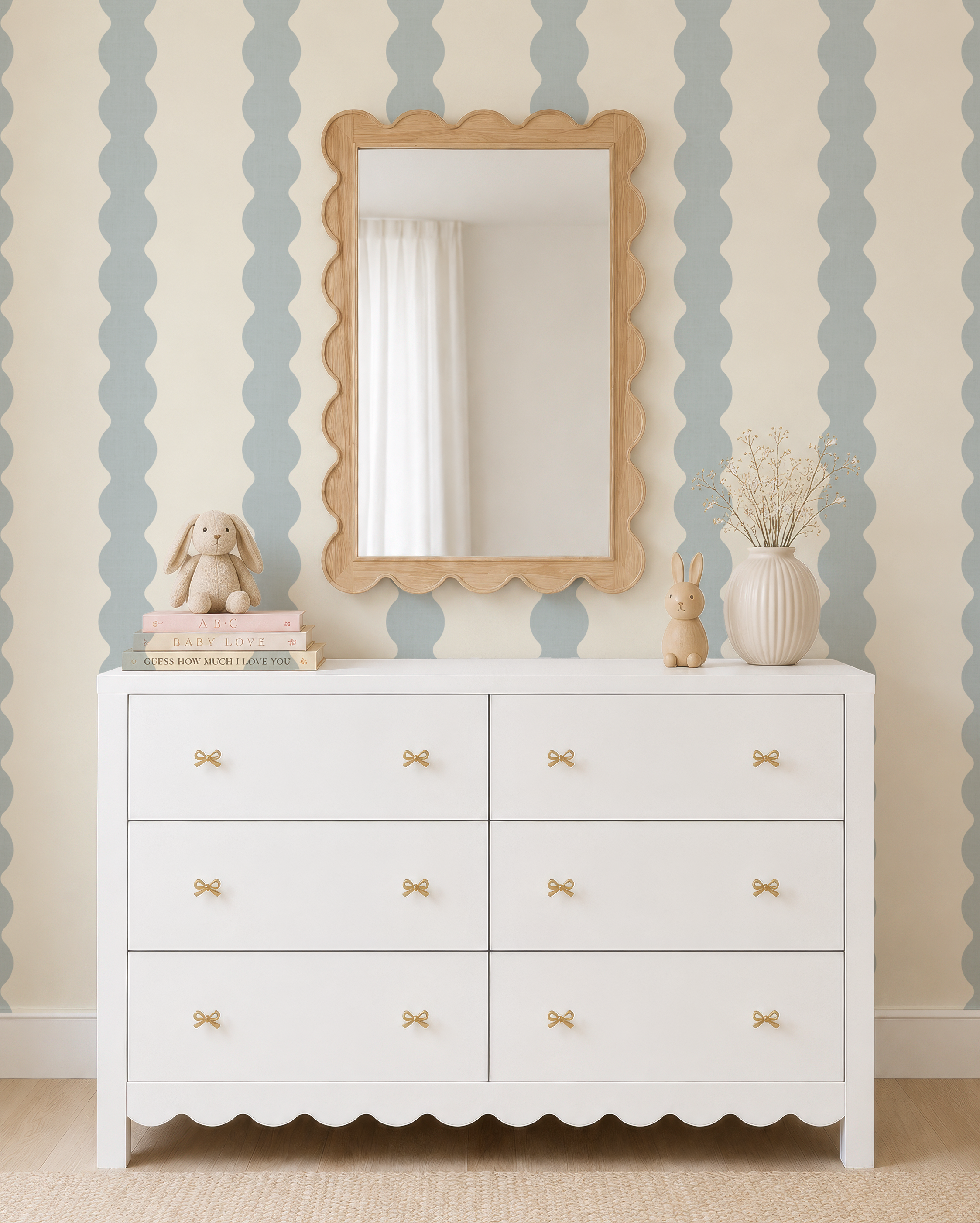 Light Blue Scallop Striped Wallpaper | Wavy boy nursery wall